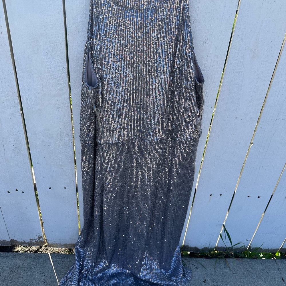 Silver Sequin Sleeveless Gown